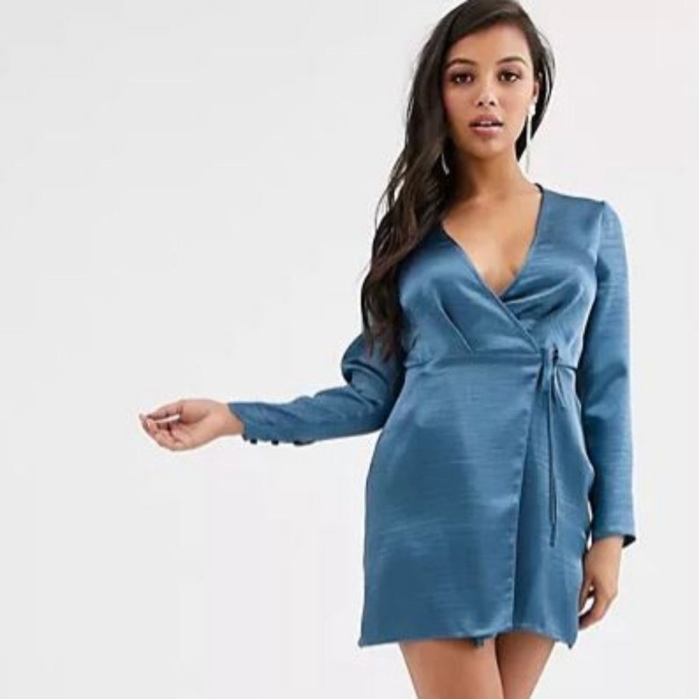 ASOS Petite wrap mini dress high shine satin NWOT